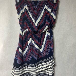 Express Strapless Dress with Chevron Pattern in Blue‎ and Red